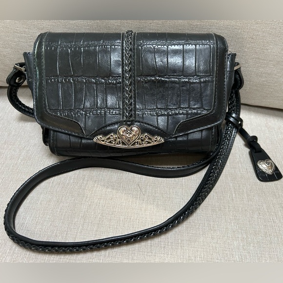 MC Marc Chantal Tooled Embossed Leather Crossbody Handbag Boho Bag. Black/silver - Picture 1 of 10